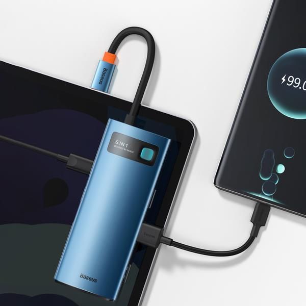 Baseus Metal Gleam Series 6-in-1 | Adapter HUB USB-C - HDMI 4K 3x USB3.0 USB-C RJ45 PD 100W - zdjęcie 8 Baseus Metal Gleam Series 6-in-1 | Adapter HUB USB-C - HDMI 4K 3x USB3.0 USB-C RJ45 PD 100W