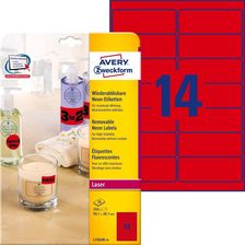 Etykiety neonowe Avery Zweckform , 99.1 mm x 38.1 mm, 25 arkuszy, czerwone, L7263R-25