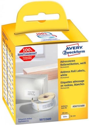 Etykiety adresowe Avery Zweckform, w rolce do termodruku, 28 mm x 89 mm, 260 etykiet, 2 rolki, białe, AS072