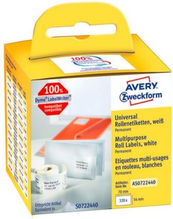 Etykiety w rolce do druku termicznego Avery Zweckform, 54 mm x 70 mm, 320 etykiet, białe, AS0722440