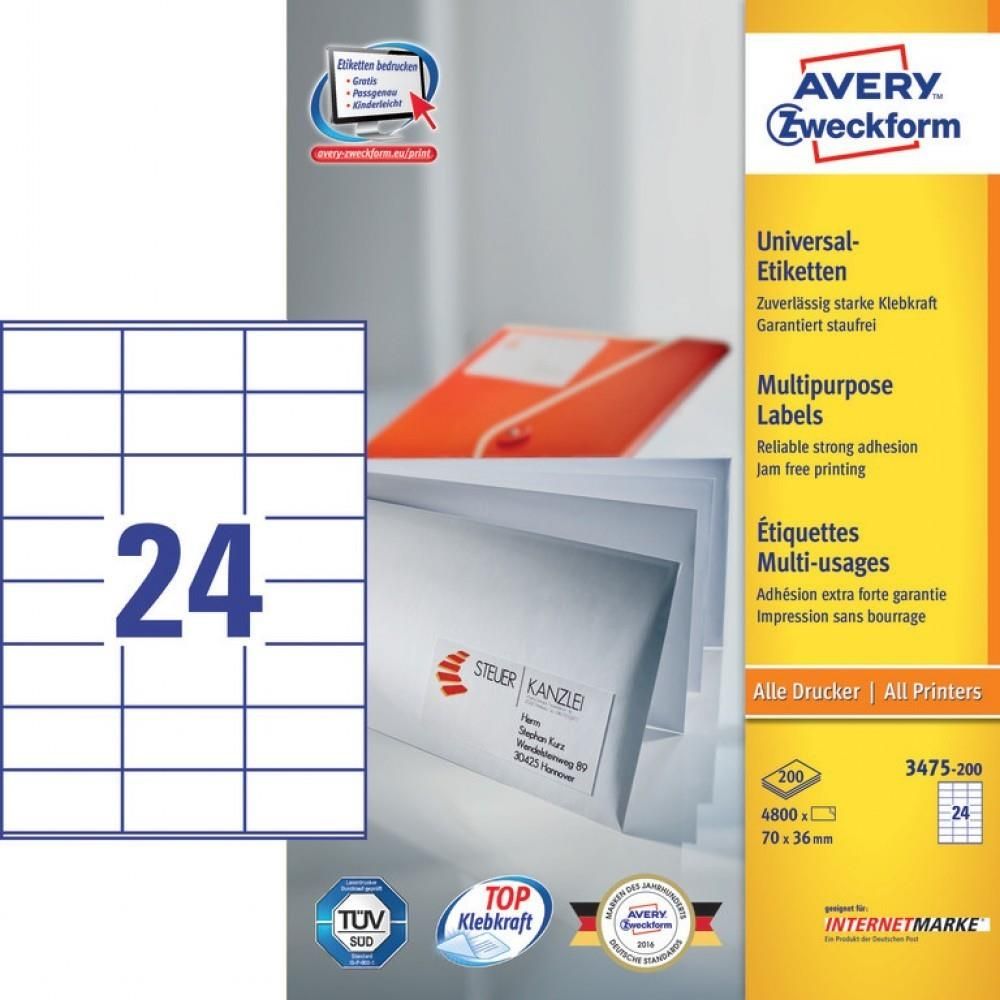 Etykiety uniwersalne avery zweckform 70 mm x 36 mm 200 arkuszy bia e