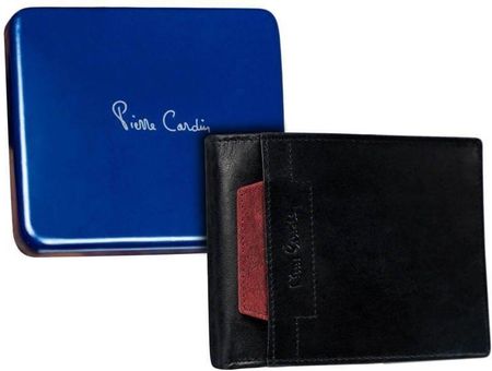 Skórzany portfel męski poziomy z czerwonym akcentem
