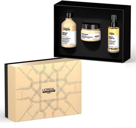 L'Oréal Absolut Repair Gold zestaw prezentowy do włosów zniszczonych szampon 300ml, maska 250ml, olejek 90ml