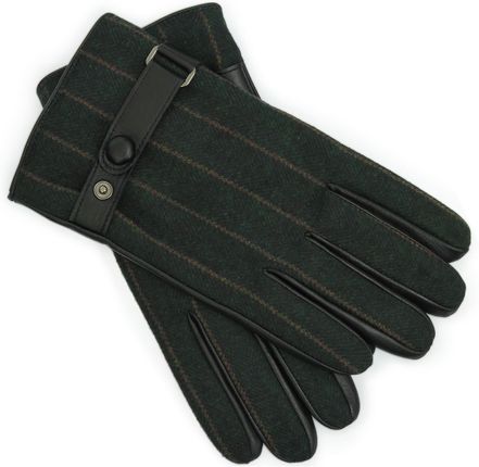Skórzane zielone rękawiczki męskie w paski R7