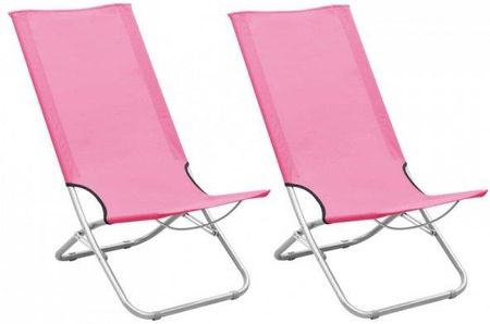 Składane Krzesła Plażowe 2Szt. Różowe Obite Tkaniną