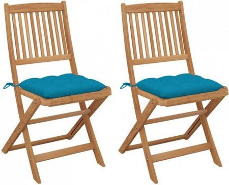 Składane Krzesła Ogrodowe Z Poduszkami 2Szt. Drewno Akacjowe