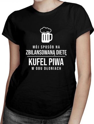 Koszulkowy Mój Sposób Na Zbilansowaną Dietę: Kufel Piwa W Obu Dłoniach - Damska Koszulka Z Nadrukiem