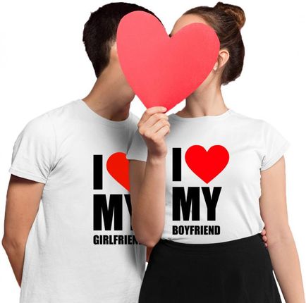 Koszulkowy Komplet Dla Pary - I Love My Boyfriend, Girlfriend Męska Damska Koszulka Z Nadrukiem