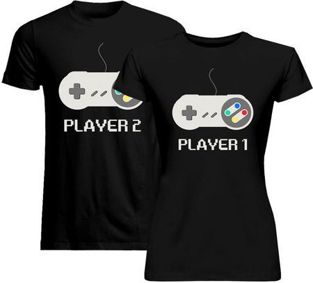 Koszulkowy Komplet Dla Pary - Player 1 (Damska) 2 (Męska) Wersja Koszulki Z Nadrukiem