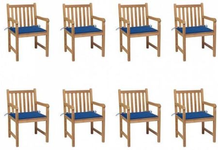 Krzesła Ogrodowe 8Szt. Kobaltowe Poduszki Drewno Tekowe
