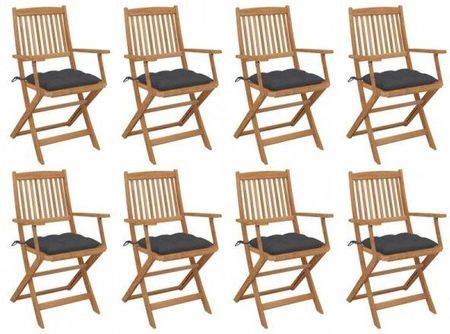 Składane Krzesła Ogrodowe Z Poduszkami 8Szt. Drewno Akacjowe