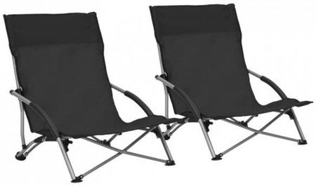 Składane Krzesła Plażowe 2Szt. Czarne Obite Tkaniną