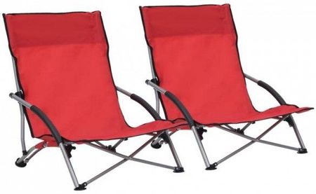 Składane Krzesła Plażowe 2Szt. Czerwone Obite Tkaniną
