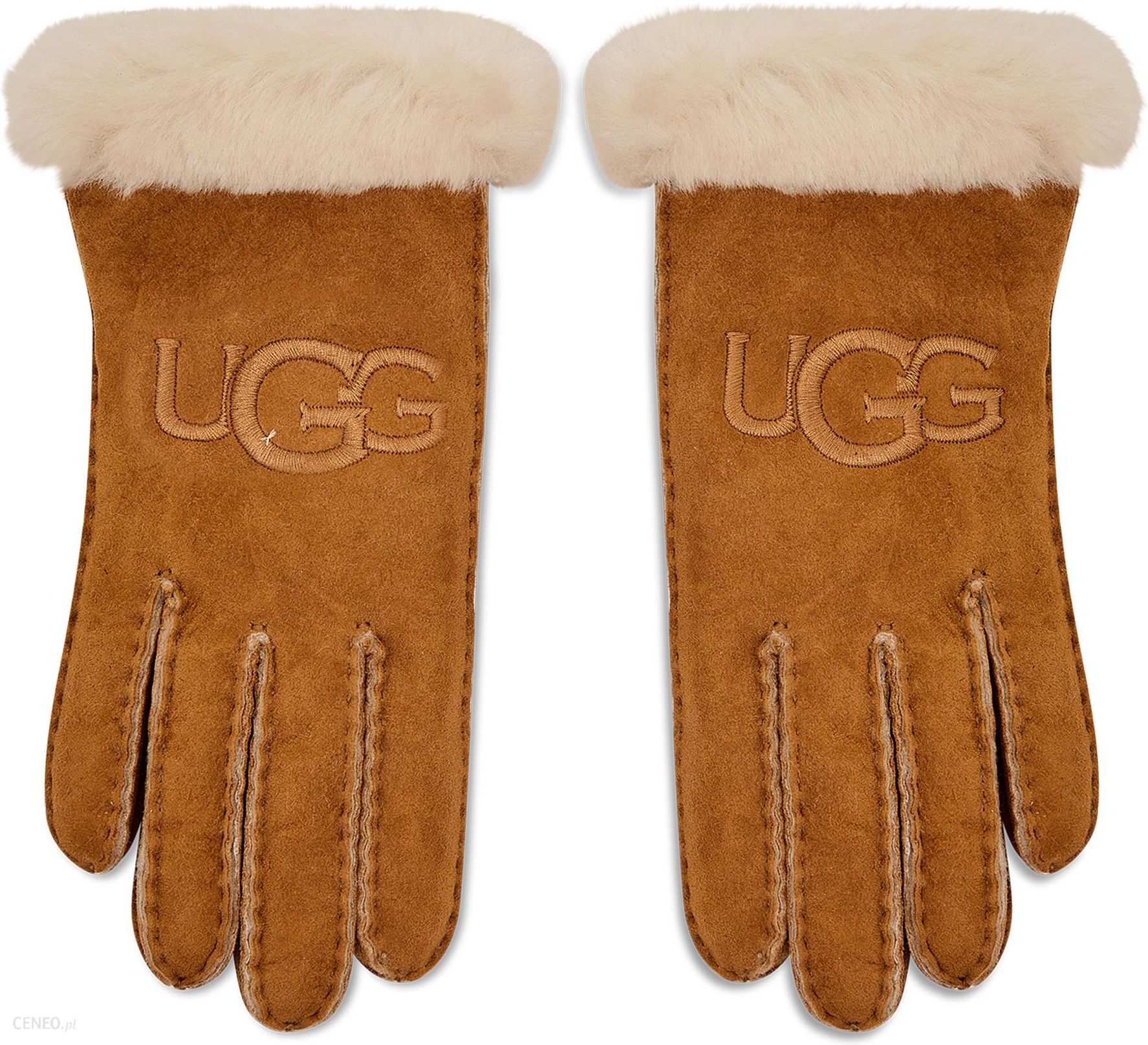 Rękawiczki Damskie UGG - Sheepskin Embroider Glove 20931 Chestnut
