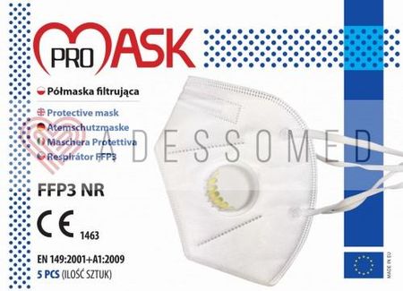 Brothers Polska Certyfikowana Maska FFP3 Promask Op. 5szt Każda Oddzielnie Zapakowana 