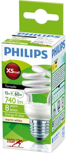 Ampoule Économique Philips Tornado T2 12W - Équivalent 58W - Spirale - Classe A - 220-240V