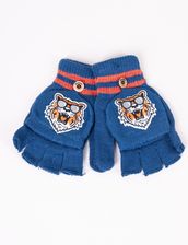 Rękawiczki dziecięce mitenki z odpinaną klapką niebieskie z tygrysem : Rozmiar - 12 - Rękawiczki dziecięce