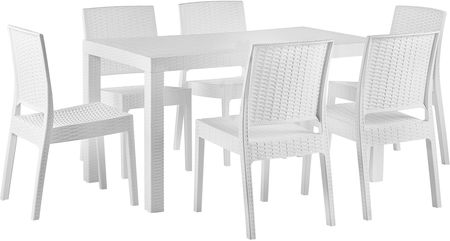 Beliani Nowoczesny zestaw mebli ogrodowych prostokątny stół 6 krzeseł biały Fossano