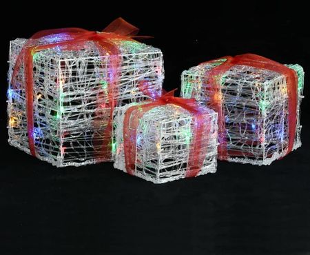vidaXL Dekoracja Świąteczna: 3 Akrylowe Prezenty Led Kolorowe 328793