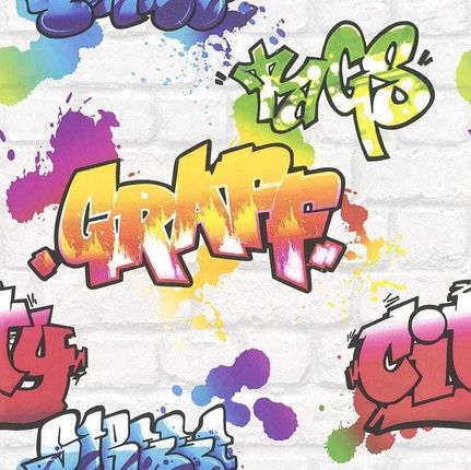 Rasch Tapeta Wzór Młodzieżowy Cegła Graffiti Papierowa