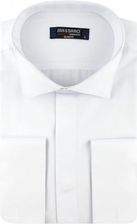 Koszula Męska z kołnierzykiem smokingowym pod muchę Elegancka Wizytowa do garnituru gładka biała z mankietem na spinki w kroju SLIM FIT Massaro B252 w rankingu najlepszych