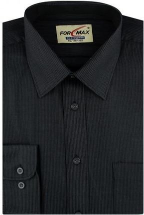 Koszula Męska Elegancka Wizytowa do garnituru czarna w delikatne paski z długim rękawem w kroju REGULAR For Max F010