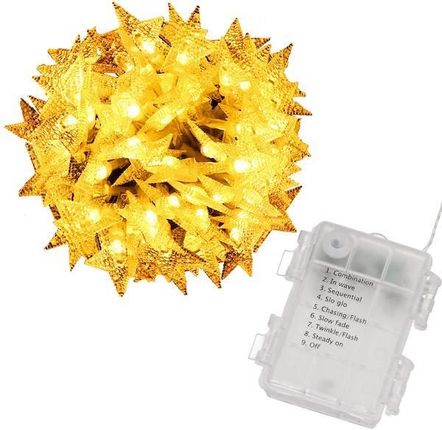 Springos Lampki choinkowe 50 Led gwiazdki z programatorem na baterie biały ciepły