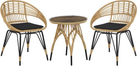 Beliani Zestaw balkonowy technorattan stolik kawowy krzesła naturalny z czarnym Pellaro