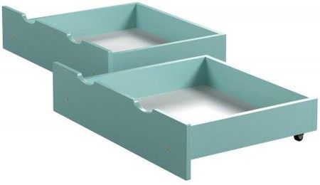Drewniana szuflada podwójna na kółkach do łóżka 160cm, kolor miętowy