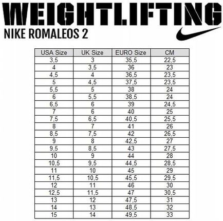nike romaleos size guide