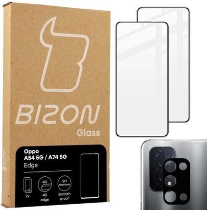 Szkło hartowane Bizon Glass Edge - 2 sztuki + ochrona na obiektyw, Oppo A54 5G / A74 5G, czarne (27601)