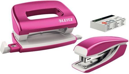 Leitz  Zszywacz + dziurkacz metalowy  Mini WOW, różowy, 10 lat gwarancji, 10 kartek
