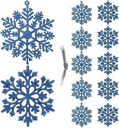 Springos Zawieszka Choinkowa 12 Szt Śnieżynka 10 Cm Świąteczna Ozdoba Niebieski Brokat 9459442