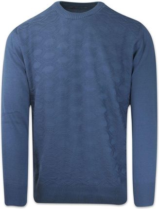 Sweter Bawełniany Niebieski Tłoczony Wzór Okrągły Dekolt U Neck Męski