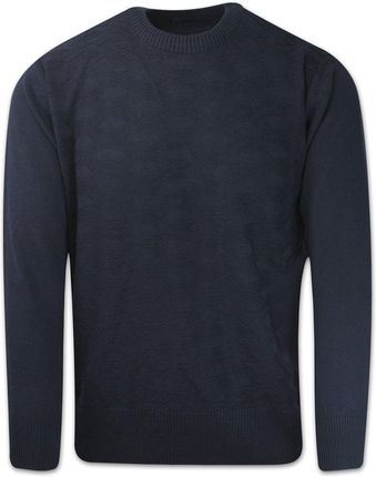 Sweter Wełniany Granatowy Tłoczony Wzór Okrągły Dekolt U Neck Męski