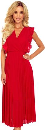 Numoco Kopertowa Sukienka Midi Z Plisowanym Dołem - Czerwona