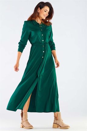 Awama Długa Koszulowa Sukienka Z Paskiem - Zielona