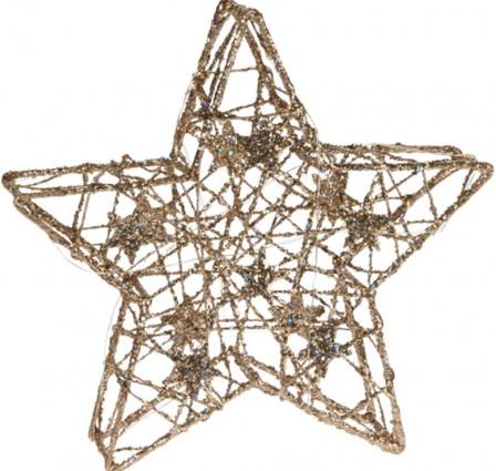 Gwiazda 14 LED ozdoba bożnarodzeniowa metalowa ze złotym wykończeniem 28,5x7,5x28,5 cm na baterie