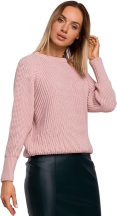 Moe Klasyczny Luźny Sweter W Prążek - Różowy