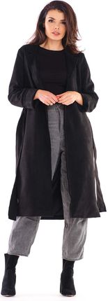 Szlafrokowy Płaszcz z Zamszu - Czarny
