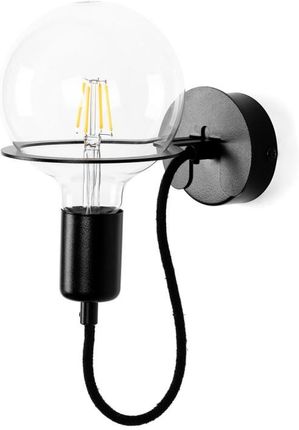 Twmmeble Czarna lampa ścienna Loft Metal Wall kinkiet z czarnym przewodem i żarówką LED 4W