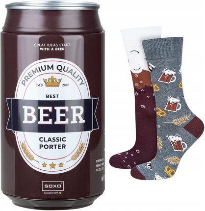 Skarpetki męskie kolorowe SOXO GOOD STUFF zabawne piwo classic porter w puszce na prezent