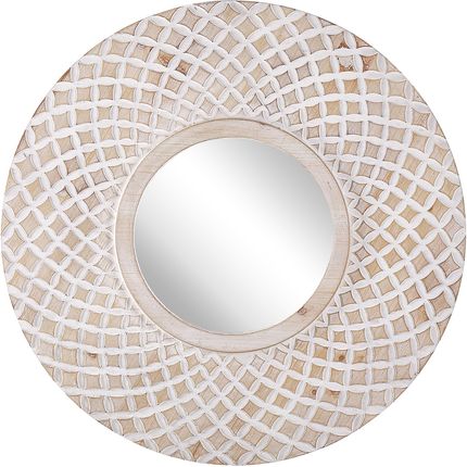 Beliani Dekoracyjne lustro ścienne okrągłe 60 cm jasne drewno geometryczny wzór Pomaro