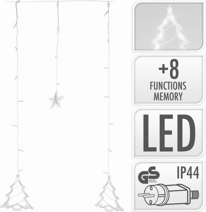 KMTP Kurtyna Choinki Gwiazdki 138 Led Lampki Zimne Białe 2M Programator Ip44 Kaxj000560