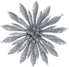 Zdjęcie Dekoracja świąteczna Kwiat brokatowy srebrny z klipsem bombka ozdoba 8 cm wzór 2 - Lubsko