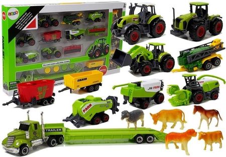 Leantoys Zestaw Pojazdów Rolniczych Traktory Przyczepy Z Figurkami Zwierząt