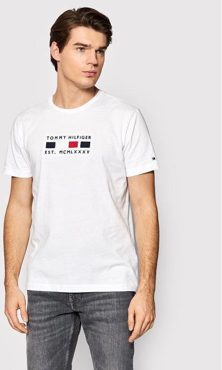 Tommy Hilfiger T Shirt Four Flags Mw0mw20162 Biały Regular Fit Ceny I