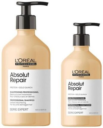 L'Oreal Professionnel Absolut Repair Gold odbudowujący zestaw do włosów zniszczonych szampon 750ml, odżywka 500ml