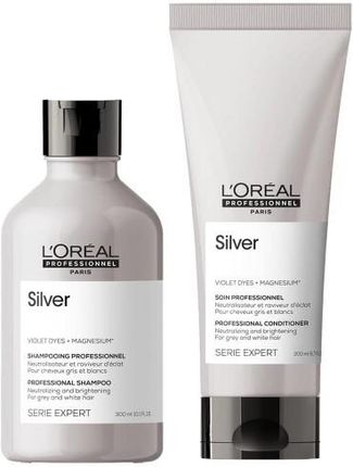 L'Oreal Silver zestaw do włosów siwych i rozjaśnianych szampon 300ml, odżywka 200ml