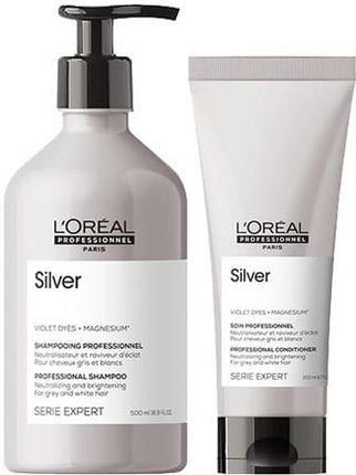 L'Oreal Professionnel Silver zestaw do włosów siwych i rozjaśnionych, szampon 500ml, odżywka 200ml